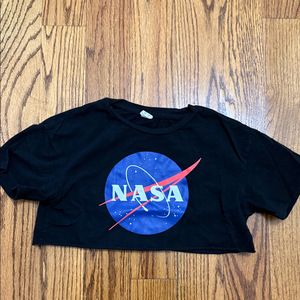 Shein Girls Black Nasa Graphic Tee
